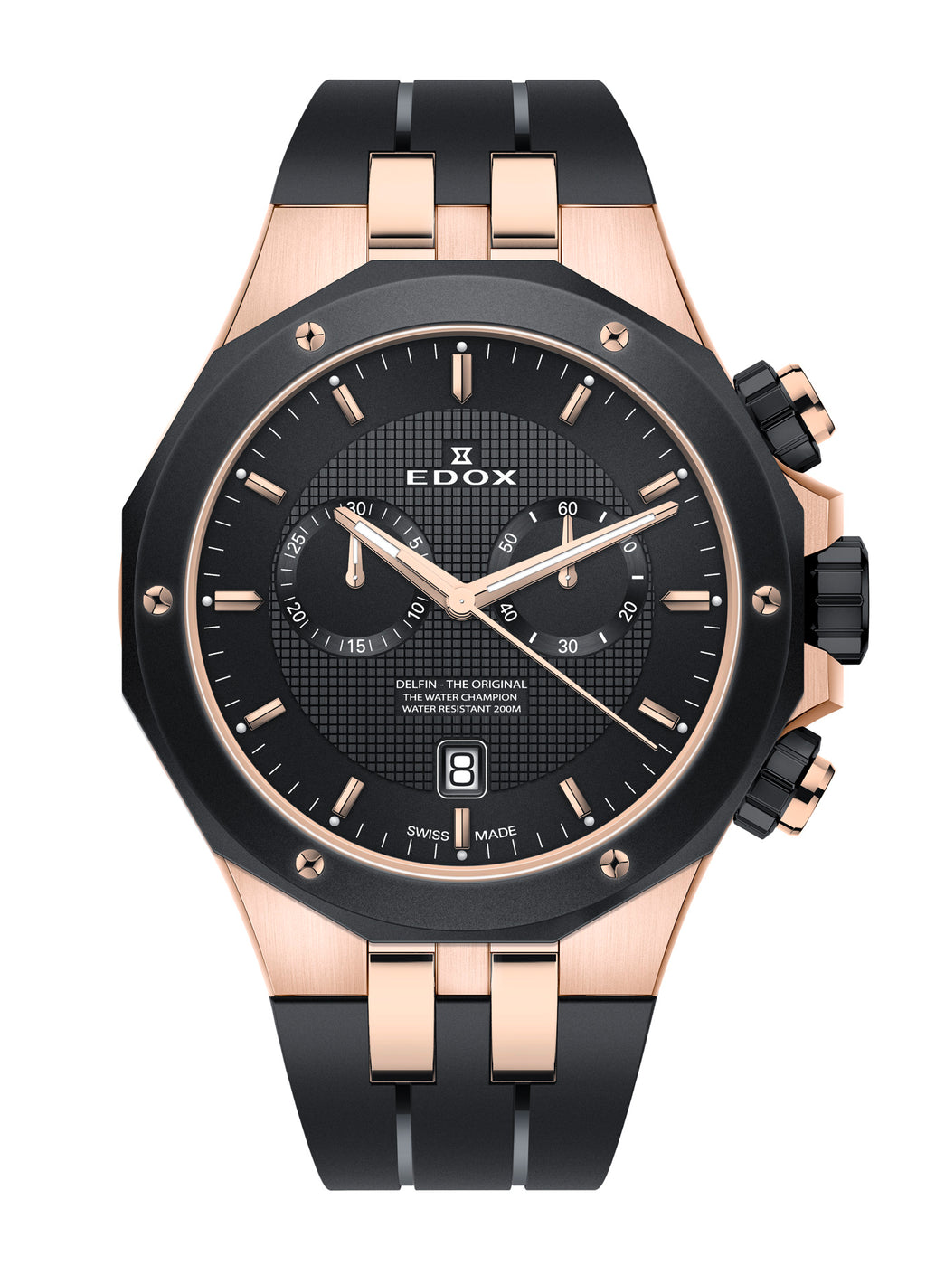 Reloj Edox Black and Rose Gold Chronograph Hombre