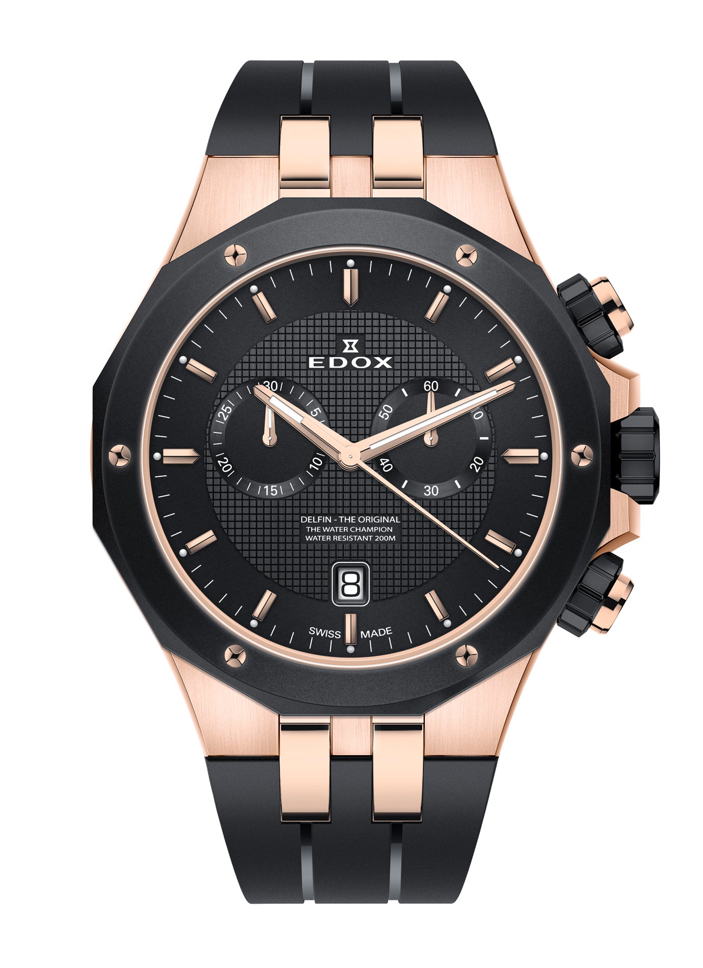 Reloj Edox Black and Rose Gold Chronograph Hombre