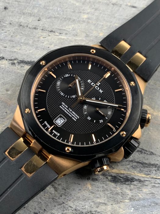 Reloj Edox Black and Rose Gold Chronograph Hombre