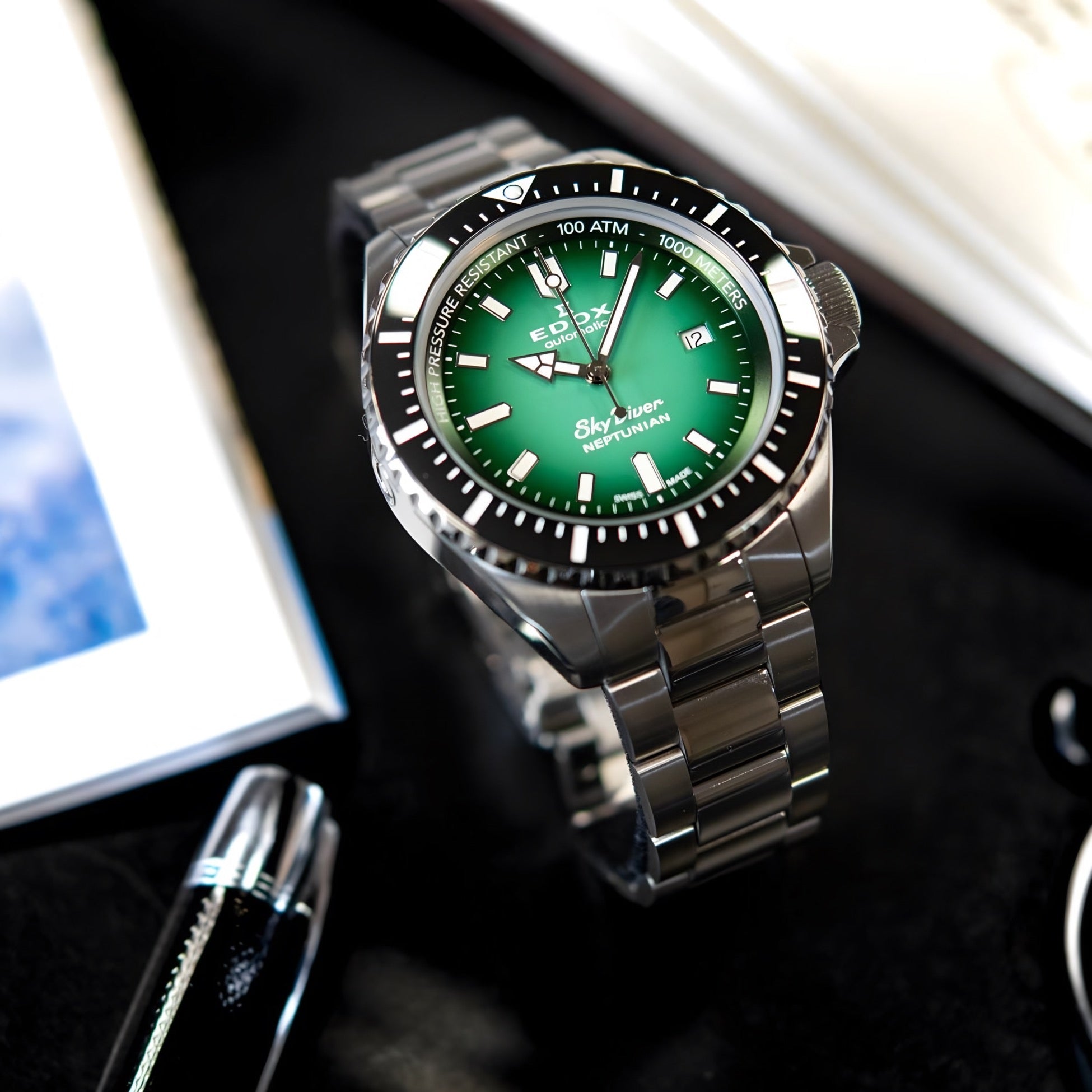 Reloj Edox Neptunian Automatic Hombre Verde 44 mm | Swiss Made
