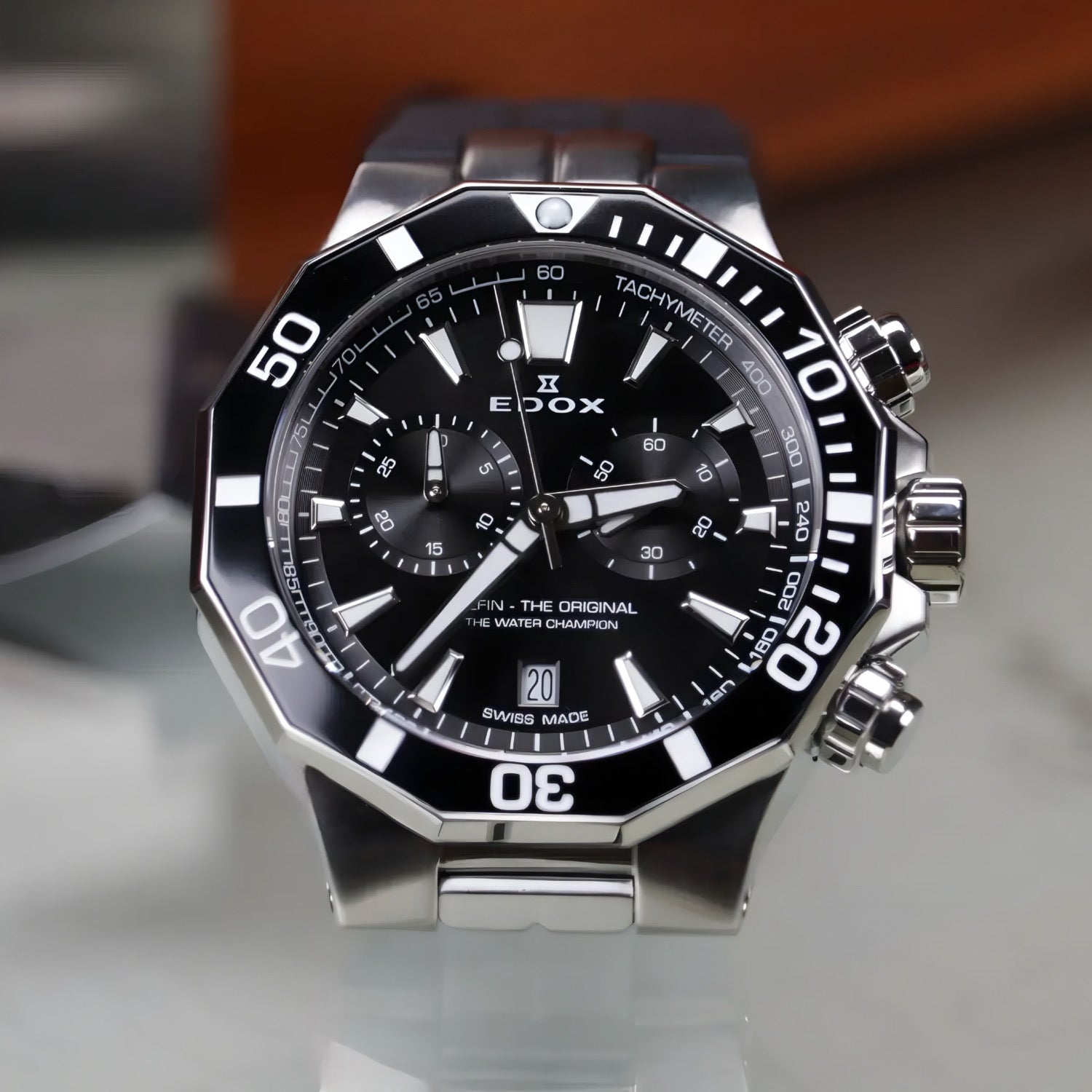 【heureux】FAS THE BLACK Reloj Edox Delfin The Original Chronograph Hombre Pulsera Negra