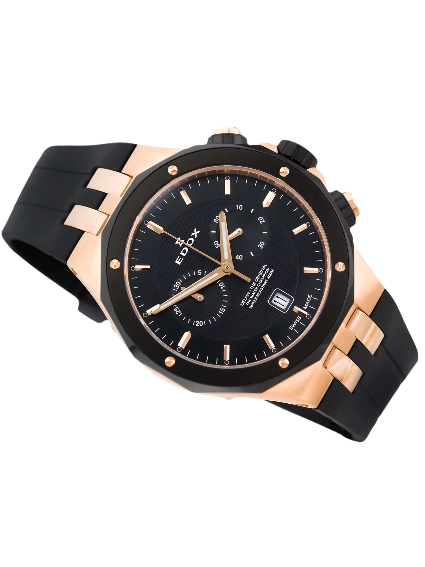 Reloj Edox Black and Rose Gold Chronograph Hombre