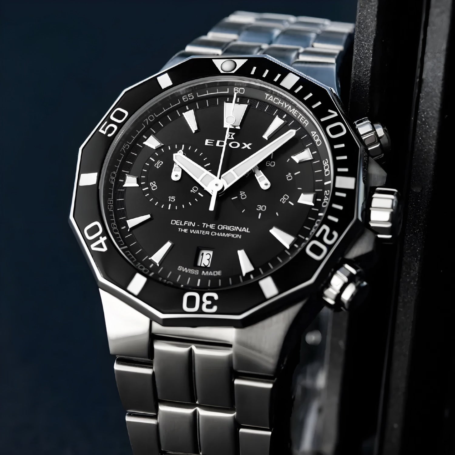Reloj Edox Delfin The Original Chronograph Acero Esfera Negra