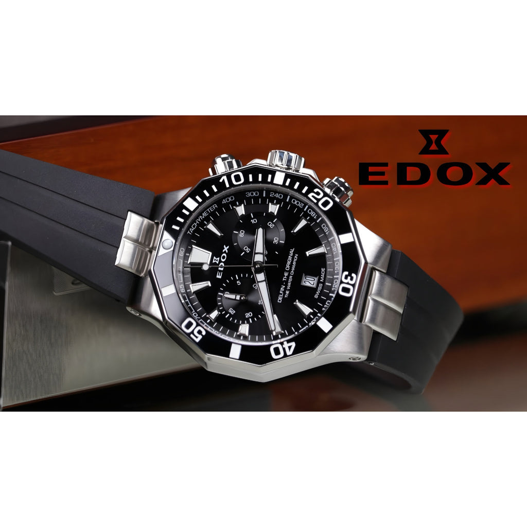 Reloj Edox Delfin The Original Chronograph Pulsera Negra Hombre 10112.3NCANIN