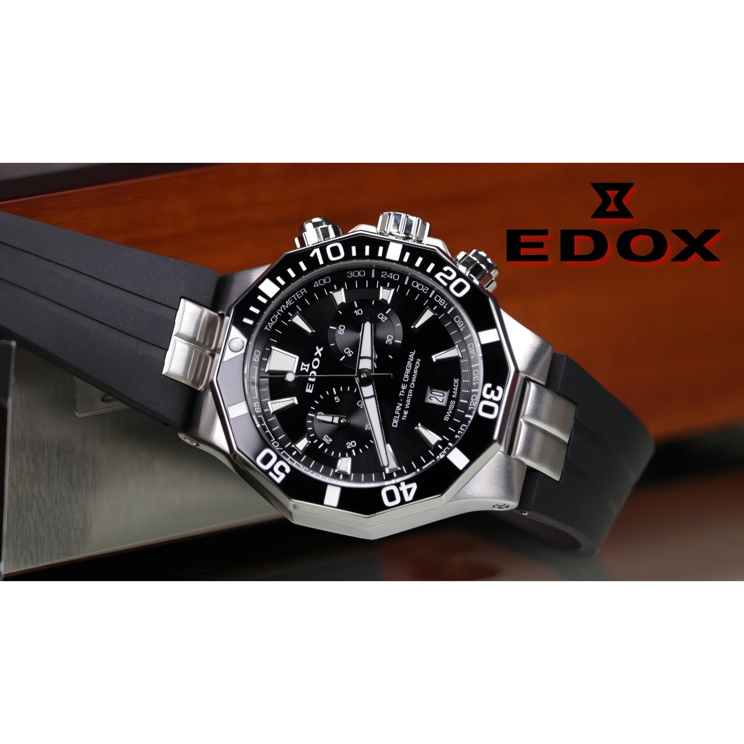 Reloj Edox Delfin The Original Chronograph Pulsera Negra Hombre 10112.3NCANIN