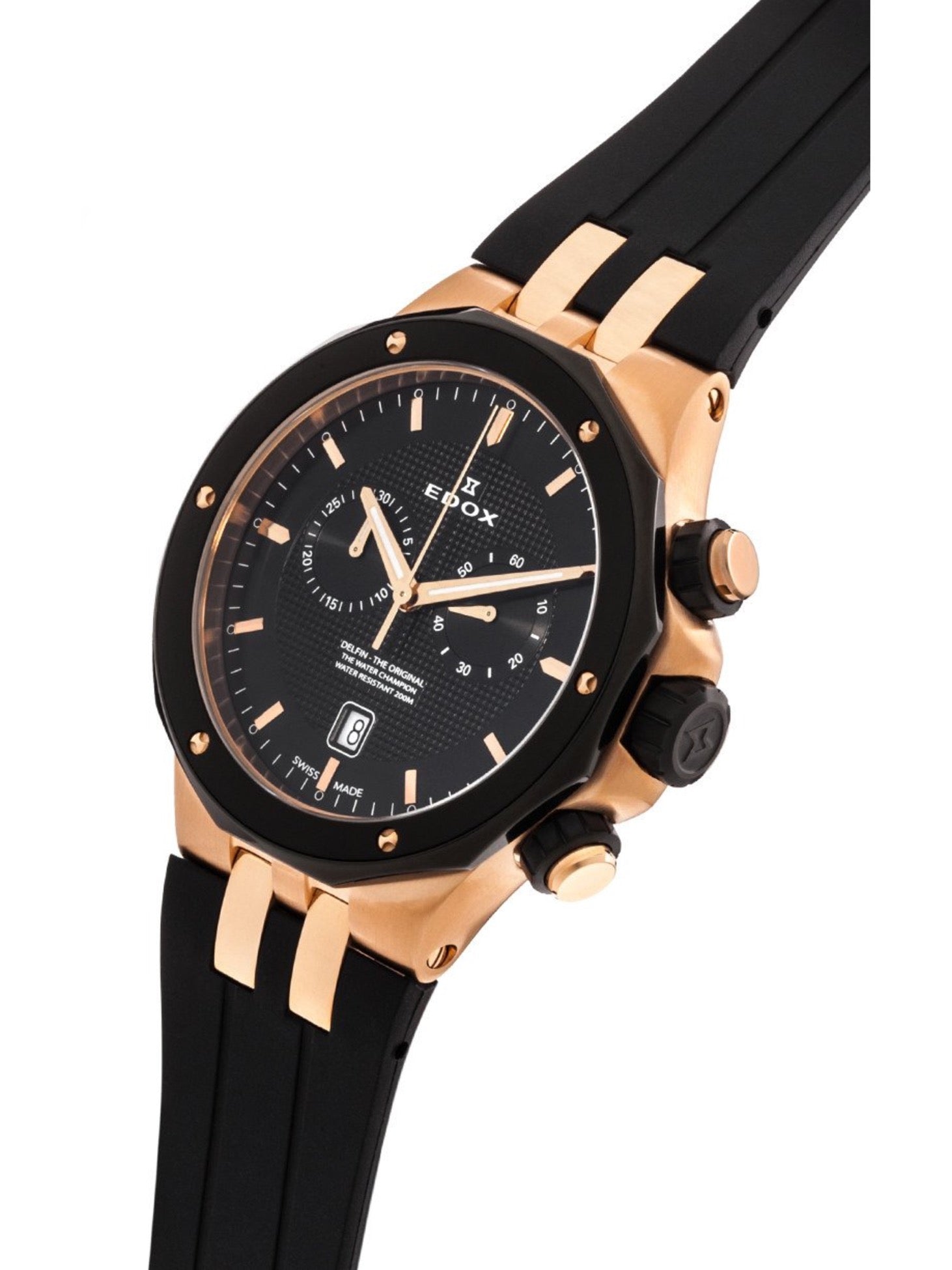Reloj Edox Black and Rose Gold Chronograph Hombre