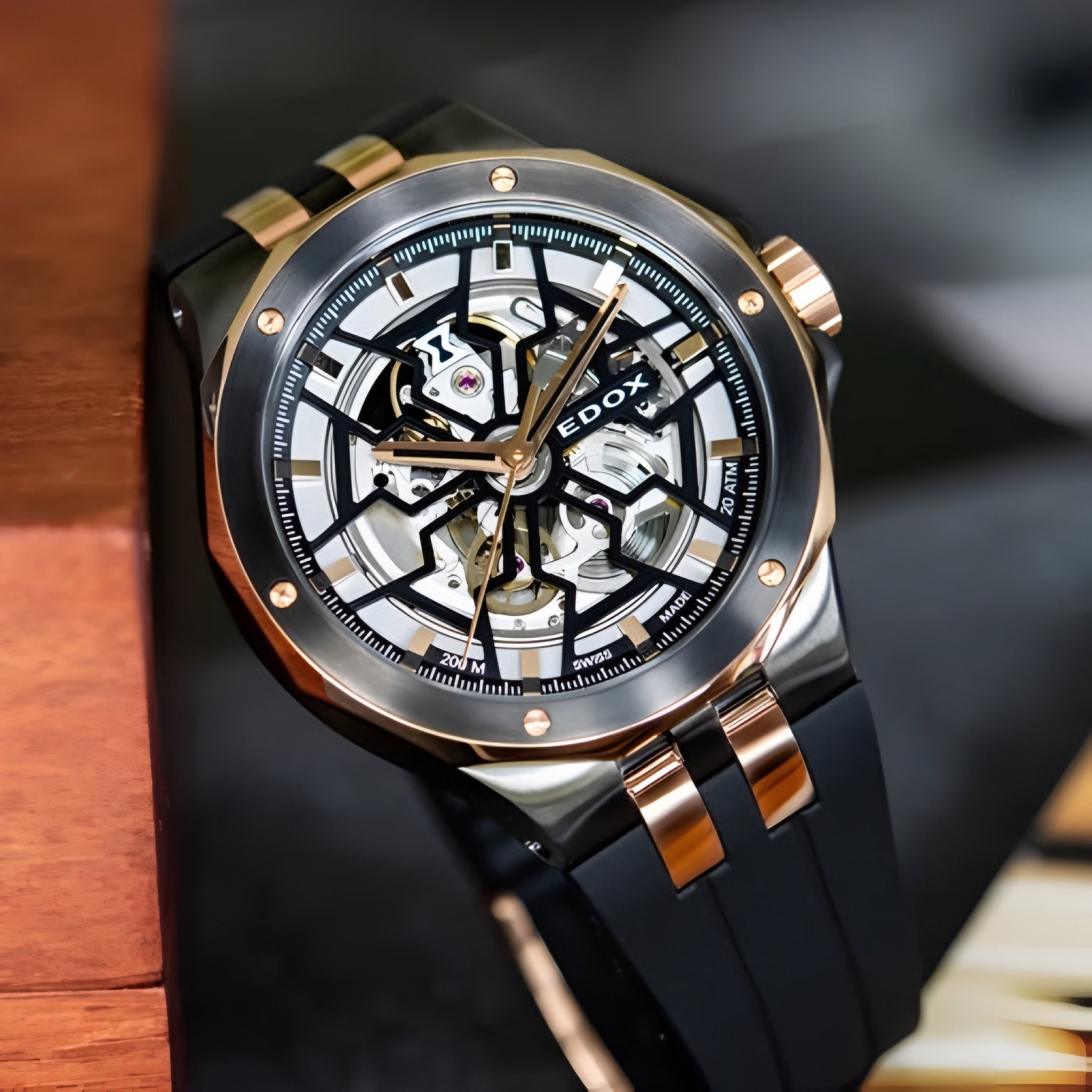 Reloj Edox Rose Gold and Black Automatic Hombre 85303.357GRNRN