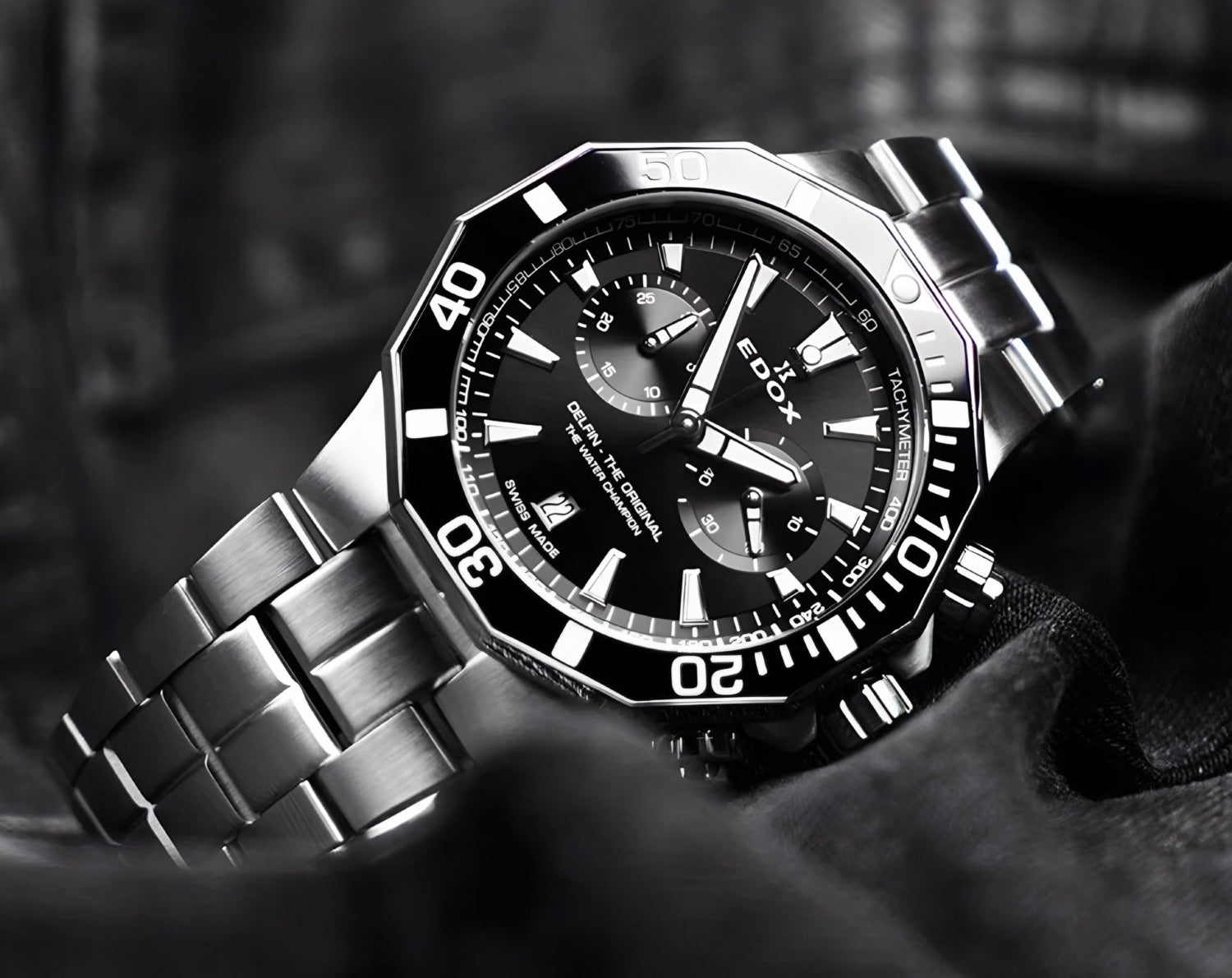 Reloj Edox Delfin The Original Chronograph Acero Esfera Negra Hombre 10112.3NMNIN