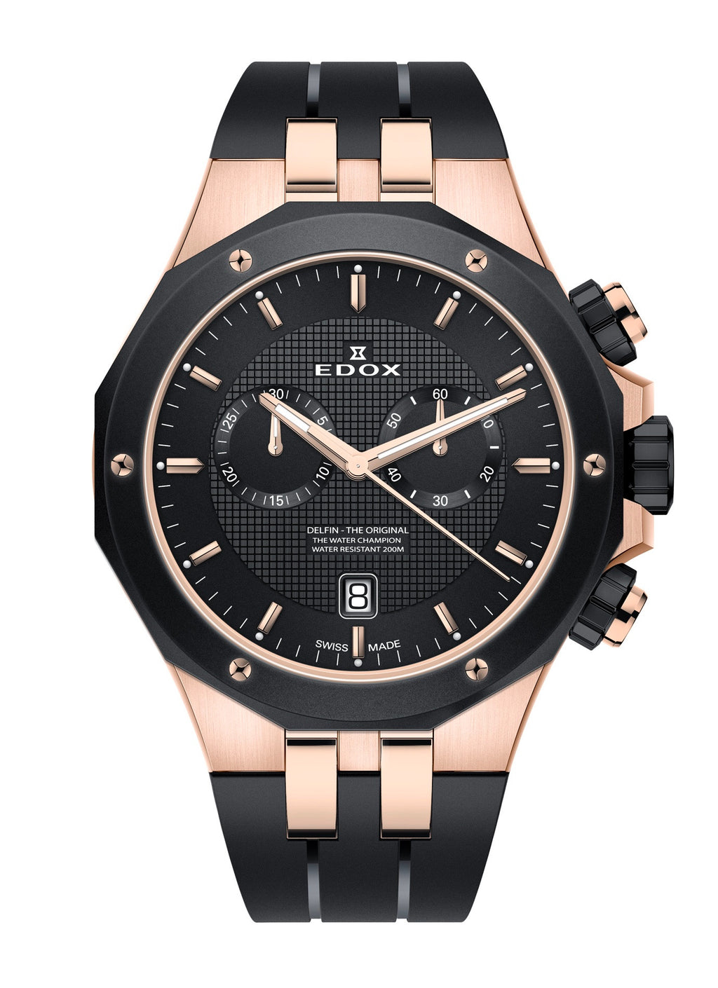 Reloj Edox Black and Rose Gold Chronograph Hombre