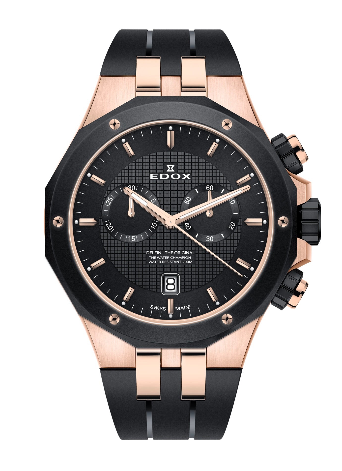 Reloj Edox Black and Rose Gold Chronograph Hombre