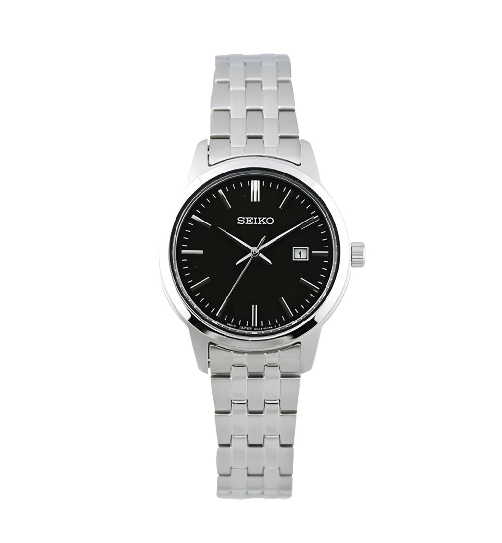 Reloj Seiko SUR409P1 Esfera Negra Pulsera Plateada Mujer
