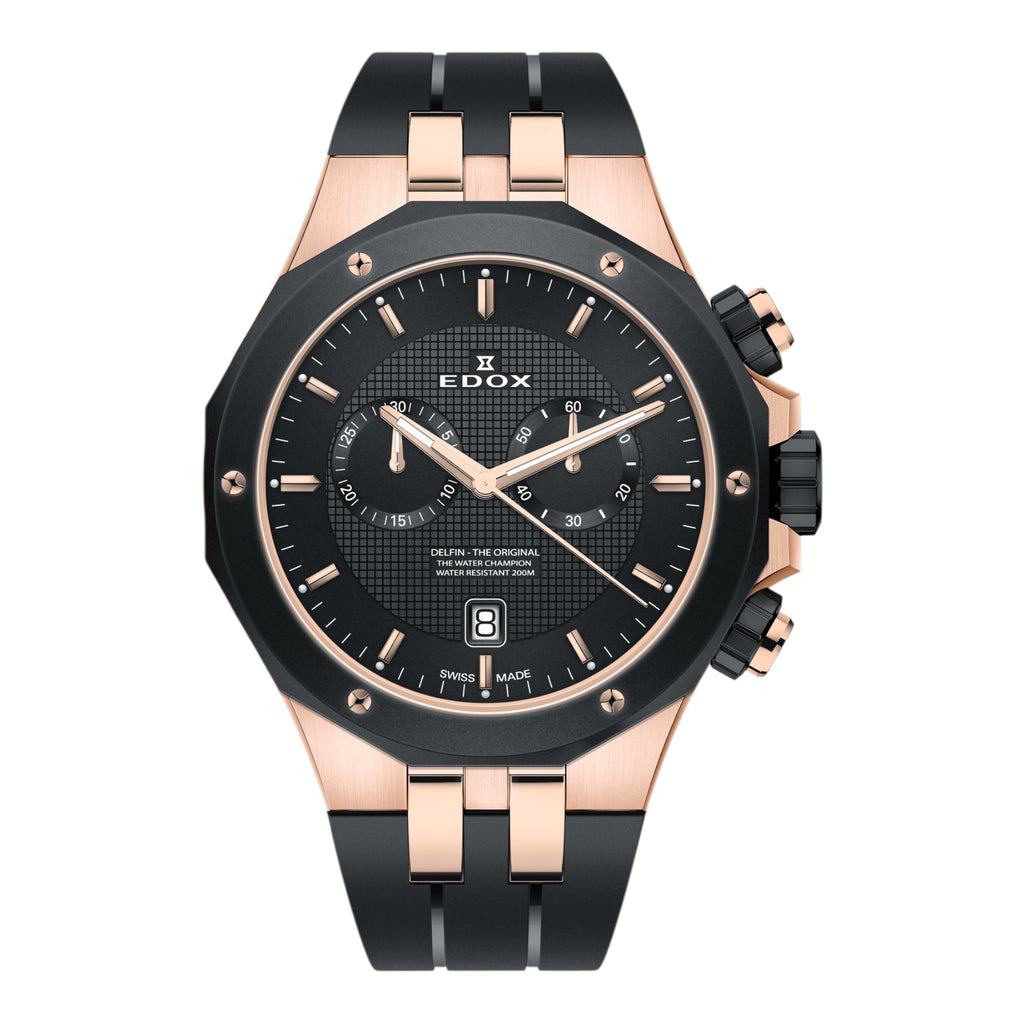 Reloj Edox Black and Rose Gold Chronograph Hombre