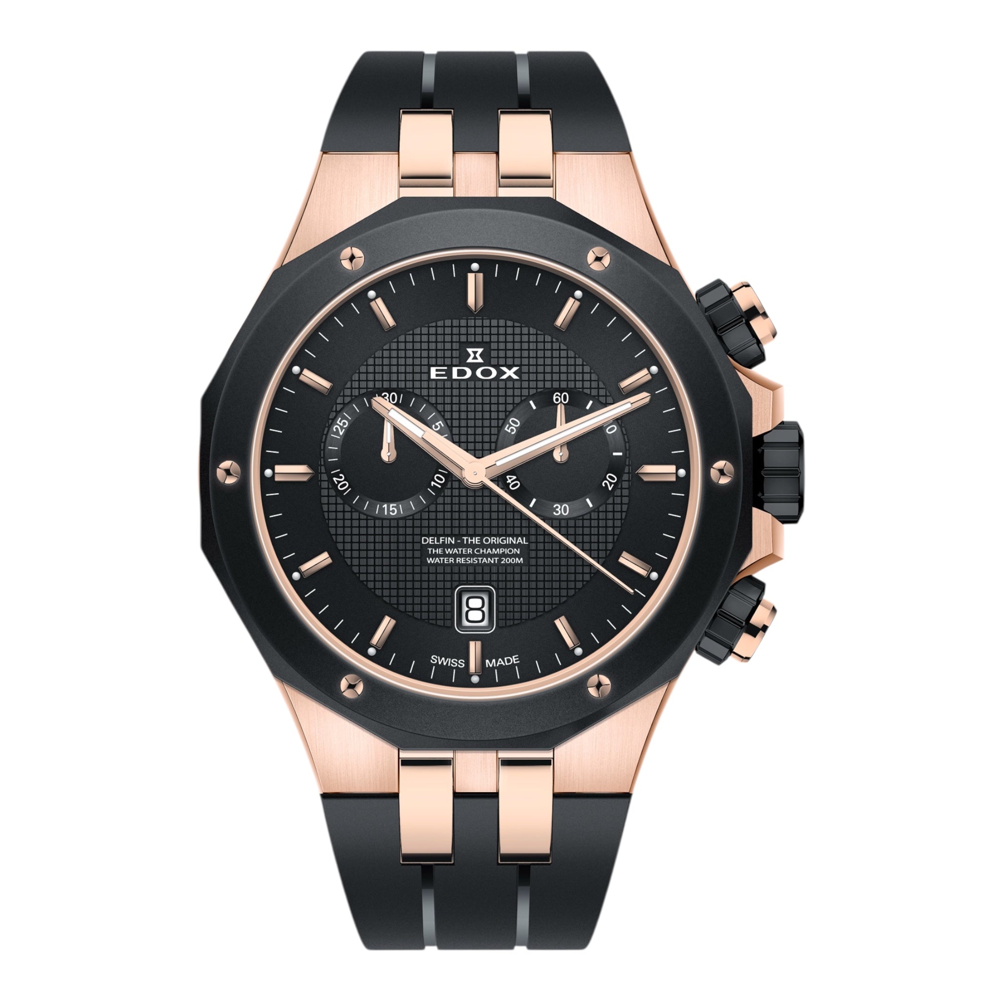 Reloj Edox Black and Rose Gold Chronograph Hombre